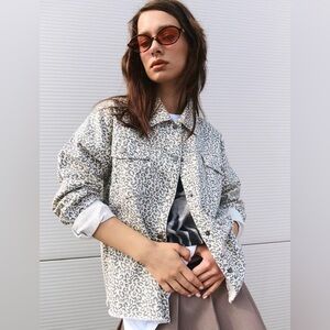 Zara Leopard Print Women's Oversized Denim Shirt